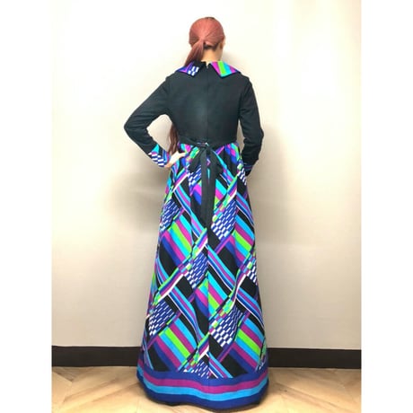 60s Multicolor maxi dress【00546】