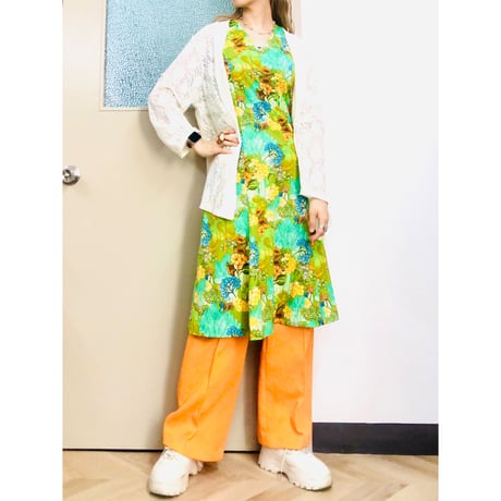 Vintage botanical sleeveless dress【00837】