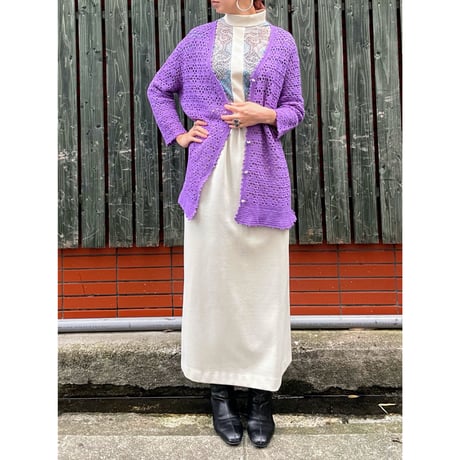 70s Purple crochet cardigan【00413】