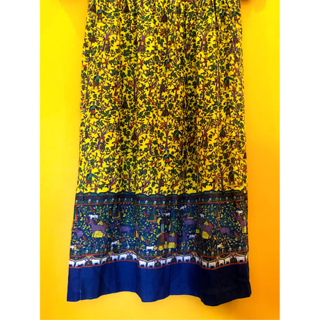 70s Yellow gauze dress【00327】