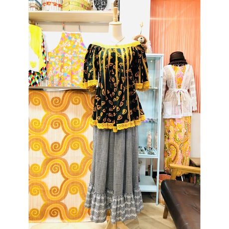 Vintage Black×Orange african batik tunic【01189】