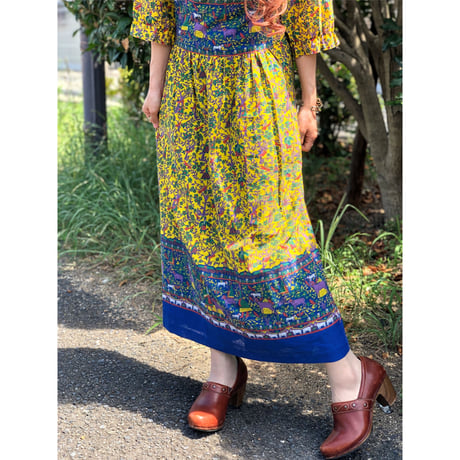 70s Yellow gauze dress【00327】