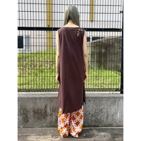 Vintage brown sleeveless long dress【01509】