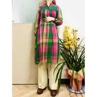 70s Plaid indian cotton dress【00627】