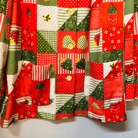 70s Patchwork printed poly blouse 【01090】