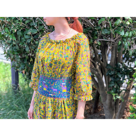 70s Yellow gauze dress【00327】