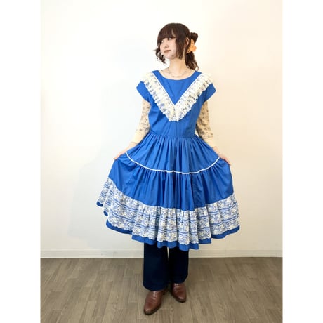 80s Blue midi dress【01320】