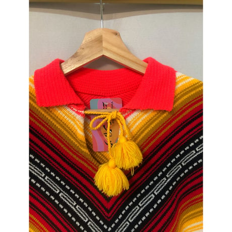 70s Knit poncho【01027】