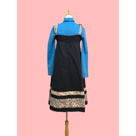 70s Blue poly turtleneck top【00416】
