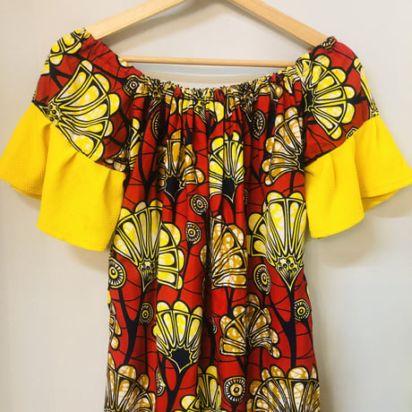 Red×Yellow African batik dress【01185】