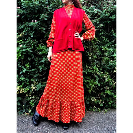 80s Red knit vest【00406】