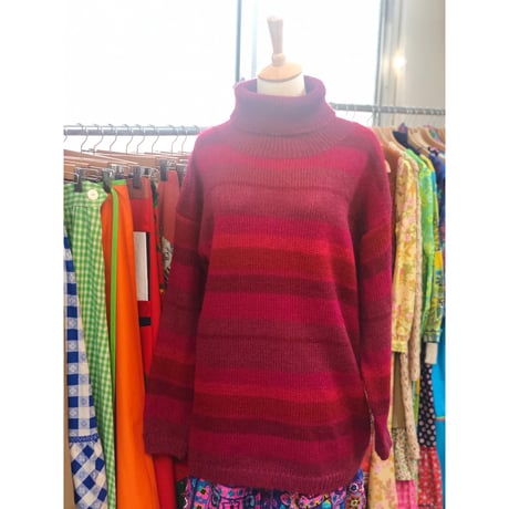 80s Pink border knit sweater【01058】