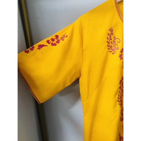 Yellow embroidered midi dress【00716】