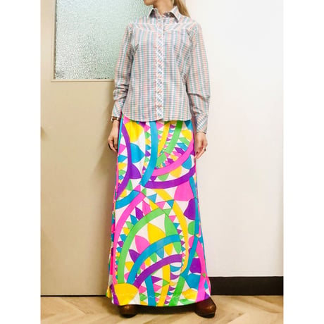 Vintage pink plaid blouse【00898】