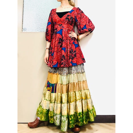 African baloon sleeve peplum tunic / mini dress【00959】