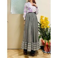 70s Black gingham maxi skirt【00598】