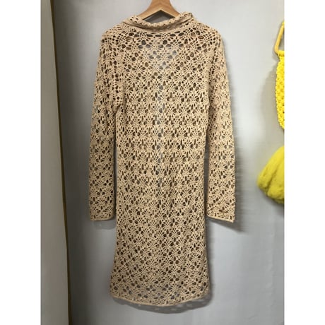70s Biege crochet cardigan【00757】