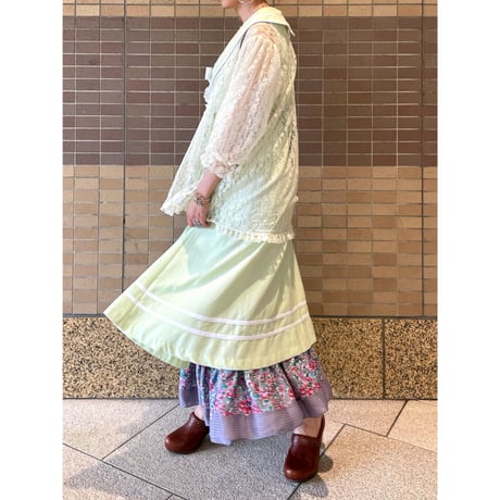80s Lime green sailor collar dress【00312】