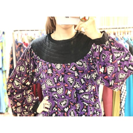 Casi Vintage purple print silk dress【01037】