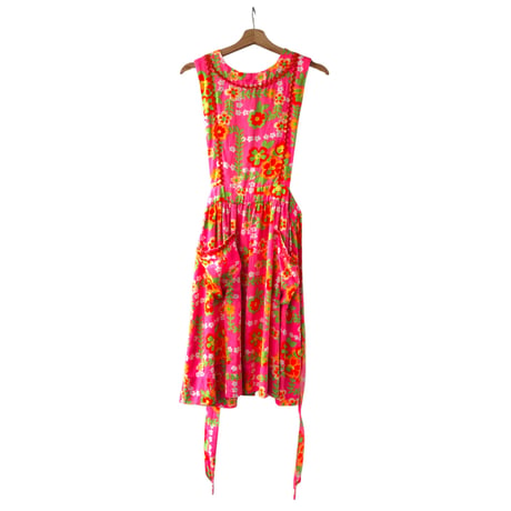 70s Pink floral apron【01313】