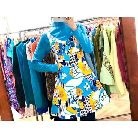 Vintage BLUE floral sun dress【00824】