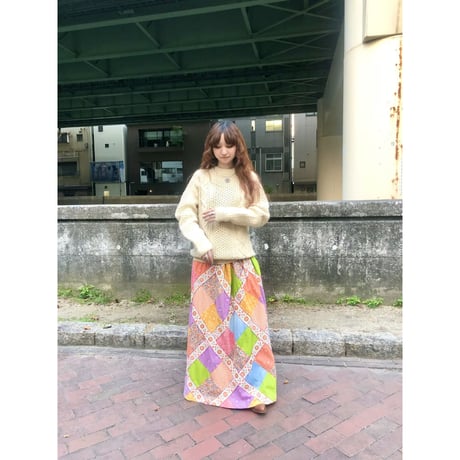 70s Floral patchwork maxi skirt【01231】