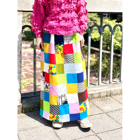 70s Patchwork maxi skirt【01116】