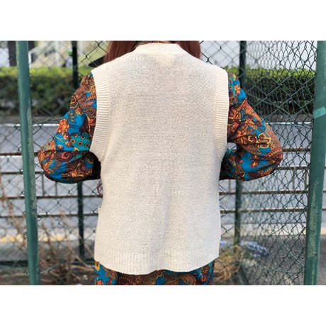 80s Ivory knit vest【00422】