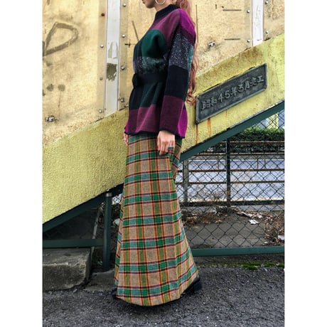80s Plaid Mock Neck Sweater【00544】