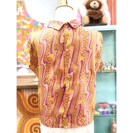 Vintage geometry sleeveless blouse【01199】