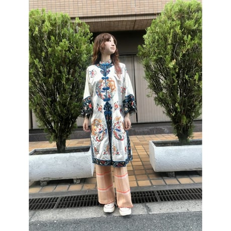Vintage silk china long jacket【01221】