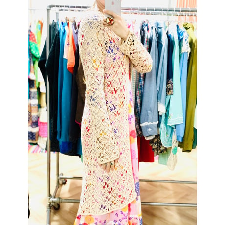 70s Biege crochet cardigan【00757】