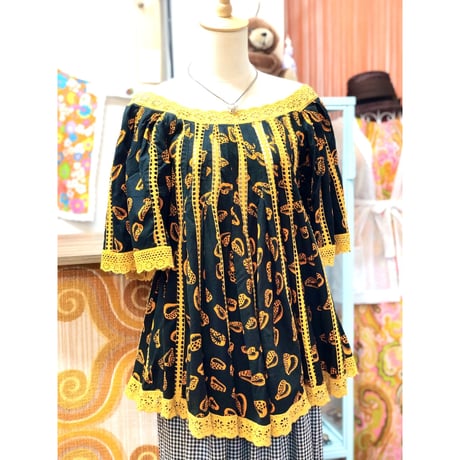 Vintage Black×Orange african batik tunic【01189】