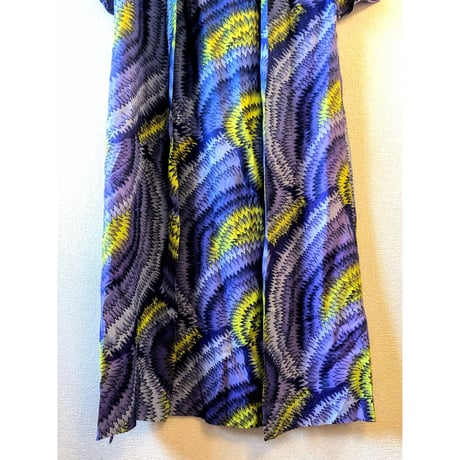 60s Blue african batik maxi dress【00278】