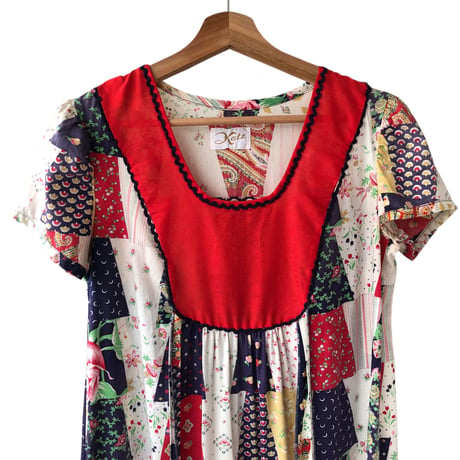 70s Patchwork pattern maxi dress【01311】