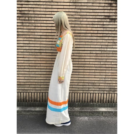60s Long sleeve patchwork maxi dress【01381】