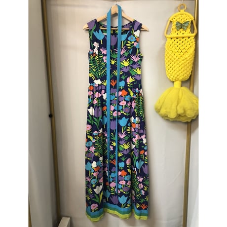 60s Floral sleeveless maxi dress【00985】