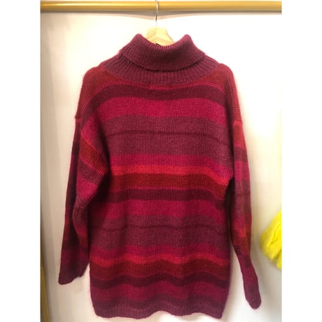 80s Pink border knit sweater【01058】
