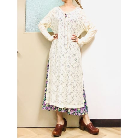 Vintage floral sleeveless long dress【00958】