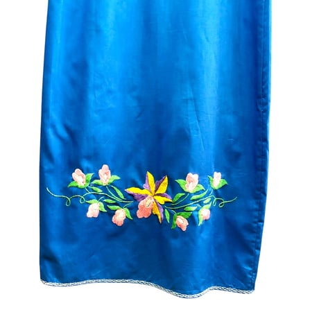 70s Blue embroidery dress【01493】