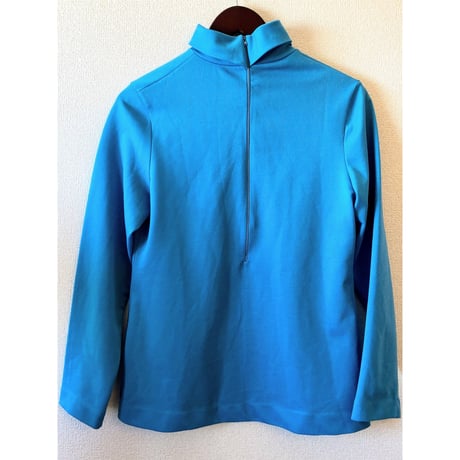 70s Blue poly turtleneck top【00416】