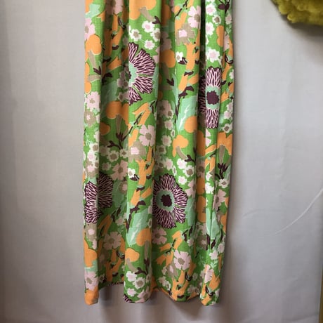 70s Green and floral maxi dress【01229】