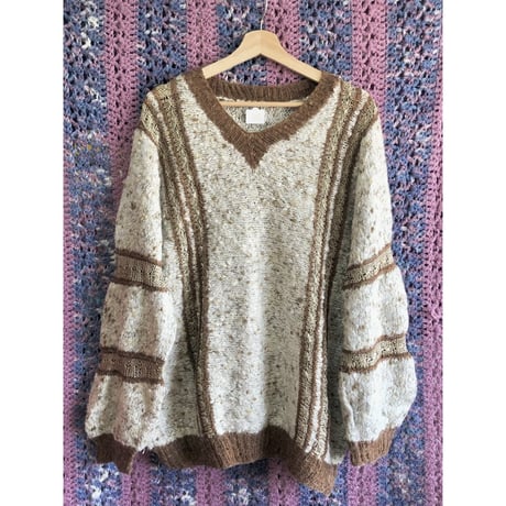 Brown design knit sweater【01338】