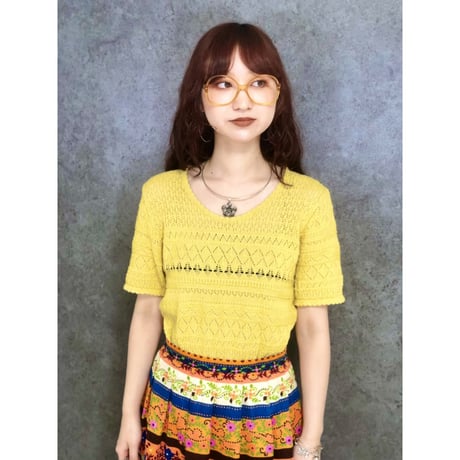 Vintage crochet half sleeve top【01471】