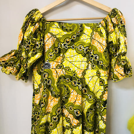 Yellow African batik dress【01186】