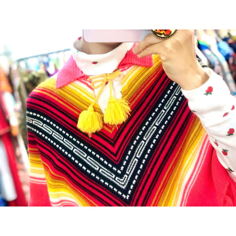 70s Knit poncho【01027】