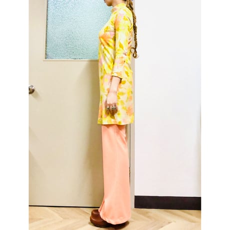Vintage yellow floral mini dress【00907】