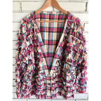 90s Red plaid fringe jacket【01326】