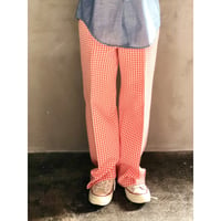 70s Red & White gingham poly pants【01290】