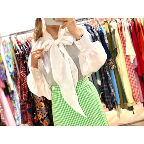 Vintage bowtie sheer blouse【00793】